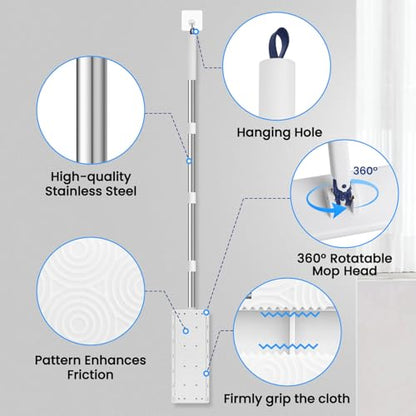 Snap Grip Mini Mop with 6 Washable Pads, Zero-Touch Flat Floor Mops for Wall Window Ceiling, Lazy Dry Wet Mops with 47" Handle, Dust Mop Household Items for Floor Cleaning for Home Kitchen Bathroom