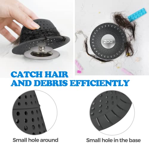 zaa Bathtub Drain Hair Catcher, 2 Pack Silicone Collapsible Bathtub Drain Cover Hair Catcher & Protector for Pop-Up & Regular Drains of Shower, Bathtub, Tub, Bathroom, Sink, Black Black - color: Black