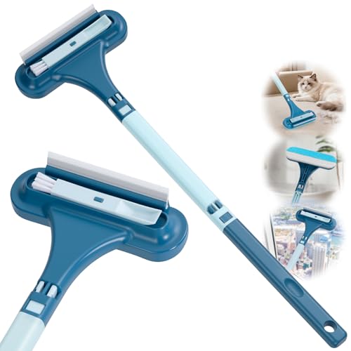 2-in-1 Screen Cleaning Brush with Squeegee - Window Mesh Cleaner & Pet Hair Remover for Couch, Multi-Use Crevice Tool for Patio and Porch Screens (Cyan Blue)
