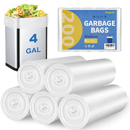 Small Trash Bags, Magesh 4 Gallon Trash Bag/Small Garbage Bags, Strong Wastebasket Liners for Bathroom Bedroom Office Trash Can, Clear 200 Counts - style: 4 Gallon 200 Transparent