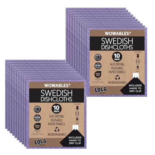 LOLA Swedish Dishcloths for Kitchen 20 Sheets, Biodegradable & Compostable Reusable Paper Towel Cleaning Cloths No Odor Washing Dishes Ultra Absorbent Cellulose Sponge Towel Made in Germany - color: Wild Violet, size: 20 Sheets