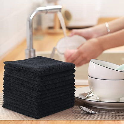SINLAND Microfiber Cleaning Cloth Absorbent Dish Cloth Kitchen No Streak Dish Rags Glass Cleaning Cloths 12inchx12inch 12 Pack Black - color: Black