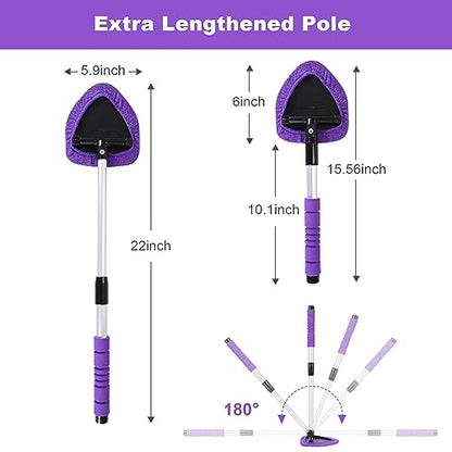 XINDELL Windshield Cleaner Tool – 24” Extendable Car Window Cleaner for Interior & Exterior Glass, Long Handle for Hard-to-Reach Areas, 4 Microfiber Pads & Spray Bottle, Car & Home Glass Kit