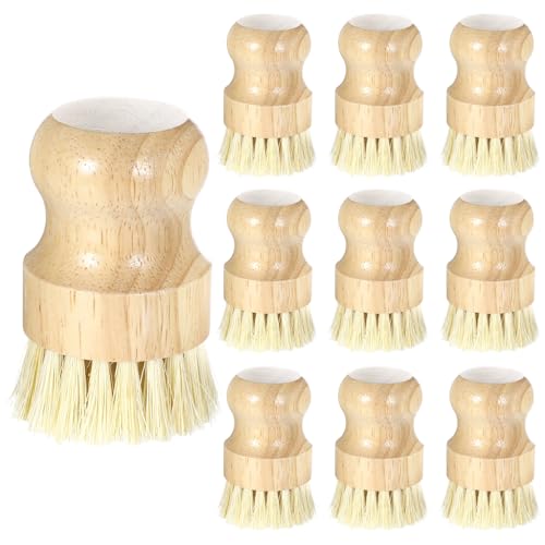 Molain 10 Pack Bamboo Dish Brush Set, Natural Dish Scrub Brush with Handle, Wooden Dish Scrubber for Kitchen Cleaning, Eco-Friendly Scrub Brush for Dishes, Pots, Pans, and Vegetables