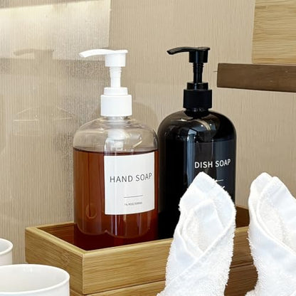 Soap Dispenser with Waterproof Labels, Thickened Plastic Hand Soap Dispenser for Bathroom, Kitchen Dish Washing Liquid Bottles, Shampoo and Conditioner Bottles (16.9 oz, Set of 2, Clear) - color: Clear