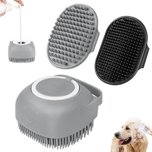 Comotech 6PCS Dog Bath Brush & Dog Toothbrush | Adjustable Handle Shampoo Brush & Scrubber for Short & Long Haired Dogs & Cats | Effectively Solve Odor & Stain Removal Problems (Gray Gray Black) - color: Gray Gray Black