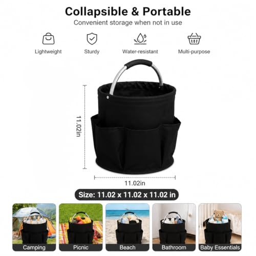 Foldable Cleaning Caddy Bag, Cleaning Supplies Organizer, Portable Multifunctional Cleaning Bucket Caddy with Handle for Household Outdoor Storage(Black)