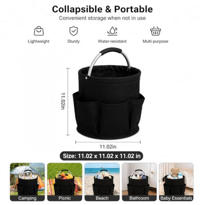 Foldable Cleaning Caddy Bag, Cleaning Supplies Organizer, Portable Multifunctional Cleaning Bucket Caddy with Handle for Household Outdoor Storage(Black)