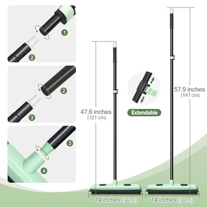 Upgraded Rubber Broom Pet Hair Remover with Squeegee Carpet Rake Fur Sweeper Small Detailing Lint Brush to Fluff Carpet Rug Tile Hardwood Floor