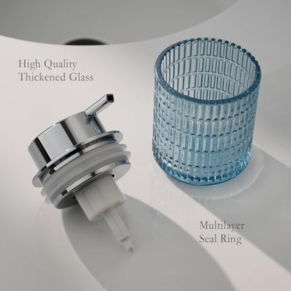 CICUFY Glass Foam Soap or Lotion Dispenser, Refillable Liquid Dispenser with Large Silver Pump (Striped Pattern-Blue) - color: Blue, style: Foam/Striped Pattern