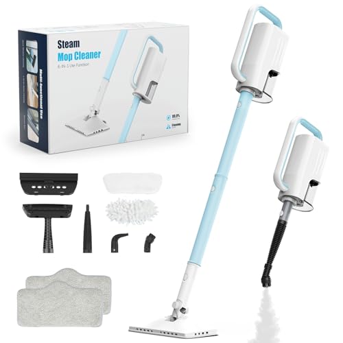 Steam Cleaner, 6 in1 Rotated Steam Mop Cleaner with 2 Modes, 2 Microfiber Pads, 400ML Removable Tank, 23FT Power Cable, Detachable Steam Mops for Floor, Laminate Floor, Tiles Cleaning (Ice Blue) - color: Ice Blue