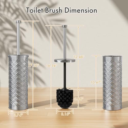 Toilet Bowl Brush and Holder Set 2 Pack with 4 Extra Brush Heads | Extra Long Handle with Splash Guard Cover, Tool-Free Installation, Bathroom Space-Saving, Cleaner Sets for Apartments, RV (Silver) - color: Silver