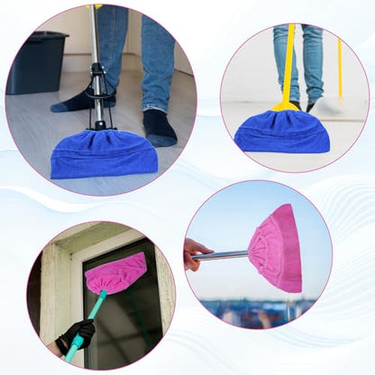 2PCS Mop Socks Broom Cloth Cover with Elastic Bands, Washable Broom Pads Baseboard Cleaner Tool, Multi-Purpose Reusable Mopping Cloth Replacement, Suitable for Pet Hair, Dust, Stains, Windows