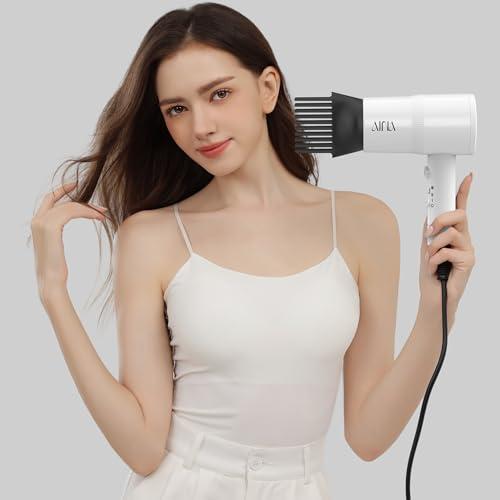 AINA Hair Dryer with Diffuser, Comb | Blow Dryer for Women Compact Travel Professional Ionic Blow Dry | Cold Shot Button 110V/ALCI (White) - color: White, size: 4 Piece