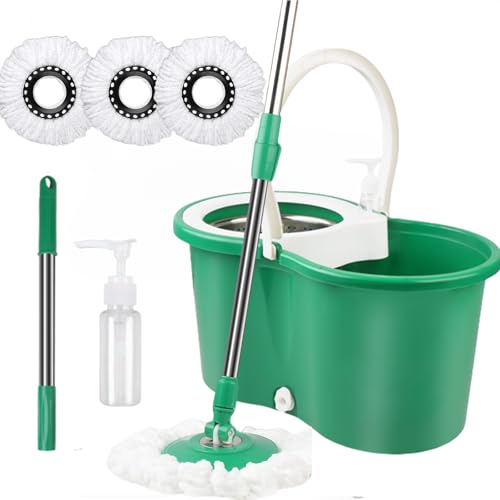 Spin Mop and Bucket with Wringer Set, 360° Spinning Mop Bucket System with 3 Microfiber Mop Replacement Heads Refills,56" Stainless Steel Extended Handle for Floor Cleaning Home Office (20QT) (Green) - color: Green