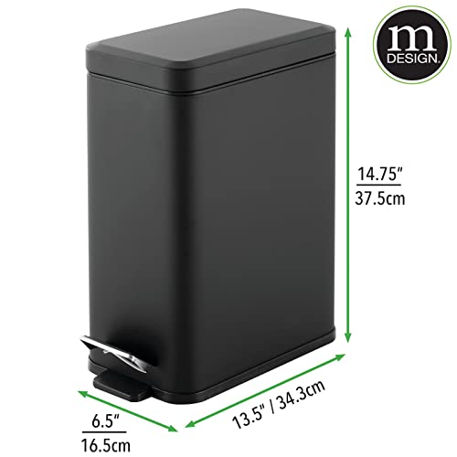 mDesign Pedal Bin — Waste Bin with Pedal, Lid and Plastic Bucket Insert for Bathroom, Kitchen, and Office — Metal Household Rubbish Bin with Ergonomic Design — Black - color: Black, size: 2.6 Gallon