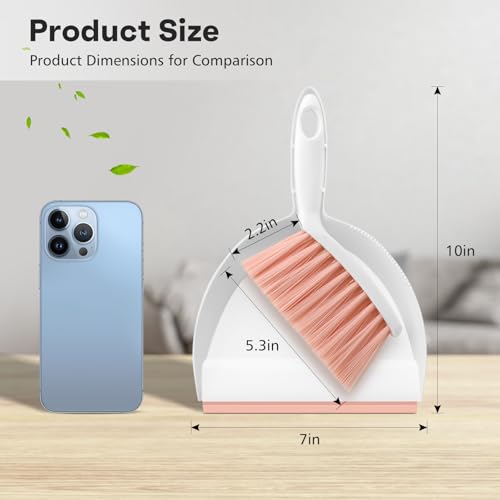 NACENA Handheld Dustpan and Broom Set – Mini Compact Brush Combo for Desktop, Sofa, Car & Kitchen Crumbs Small Cleaning Tool with Stiff Bristles, Pink - color: Pink-1, size: 1 Pack
