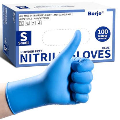 Borje Nitrile Exam Gloves Small, 100 Count Disposable Gloves, Blue, Latex-Free Powder-Free, Food Safe, Cooking, Cleaning - size: Small, style: Blue of 100