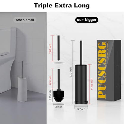 Black Toilet Brush and Holder Set，2 Pack Stainless Steel Heavy Duty Toilet Bowl Brush，Extra Long Handled Modern Toilet Cleaner Brush with Replaceable Head, Removable Inner Bowl, and Splash Protection - color: Black, size: 2 Pack