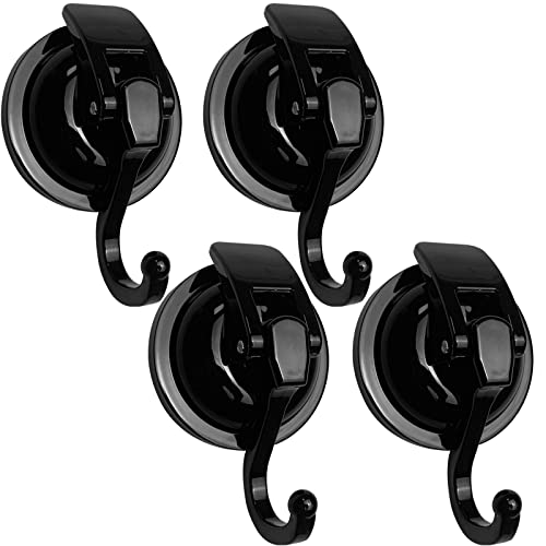 Heavy Duty Suction Cup Hooks for Shower, Bathroom Robe, Garland Decoration - Vacuum Glass Hooks, Reusable, No Hole Punched (Black, 4 Pack) - color: Black, size: 4 Pack