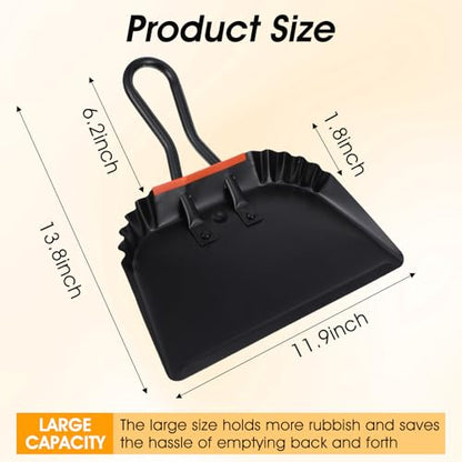 4 Pack 12 inch Heavy Duty Metal Dustpan Large Wide Dust Pans for Household Handheld Wide Scooper and Debris Cleaning Tool Ideal for Home and Commercial Use (Black)