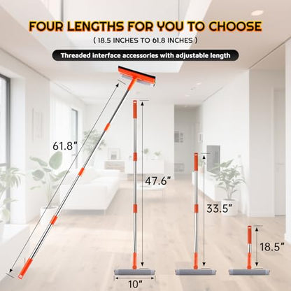 Window Squeegee with 62" Adjustable Stainless Steel Pole —2-in-1 Sponge Scrubber &Streak-Free Blade, No Ladder for 1-Story &Skylights,Car &RV Windshields,Shower Doors,Tile Orange