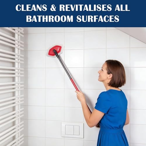 4 Pack Mop Refill Pads Compatible with Vileda Bath Magic Bathroom & Tub Mop, Triangle Sponge Scrubber Replacement for Cleaning Tiles, Glass Doors, and Corners