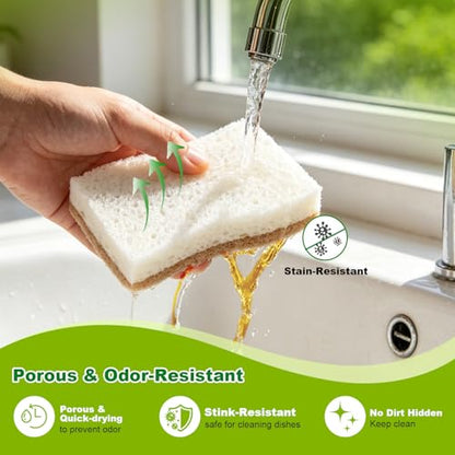 HOMEXCEL Sponges Kitchen, 24 Packs Non-Scratch Natural Sponge for Dishes Cookware, Biodegradable Cellulose Scrub Sponges for Dishwashing Cleaning Household Bathroom - color: Brown-s Shape