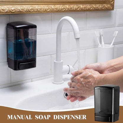 Hushee 8 Pcs Plastic Wall Mounted Soap Dispenser Commercial Manual Soap Containers Wall Dispenser for Kitchen Shower Hotel Liquid Shampoo Gel Chamber (33.8 oz 1000 ml,All Black) - color: All Black, size: 33.8 oz 1000 ml