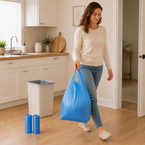 Trash Bags Small Garbage Bags with Handle 2 Rolls 60 Count Strong Kitchen Bathroom Waste Bags Leak Resistant Disposable Bin Liners Black - color: Blue