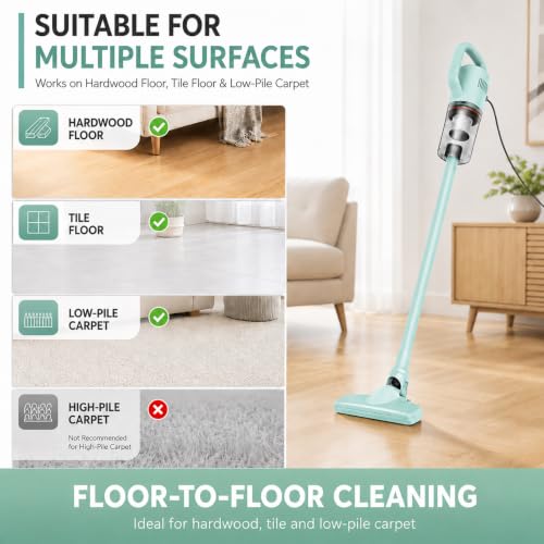 KEROMEE Stick Vacuum Cleaner, Corded Handheld Vacuum Cleaner Mini Electric Broom for Pet Hair Hardwood Floor Cat Litter Cleaning (13ft-Cord) - style: corded