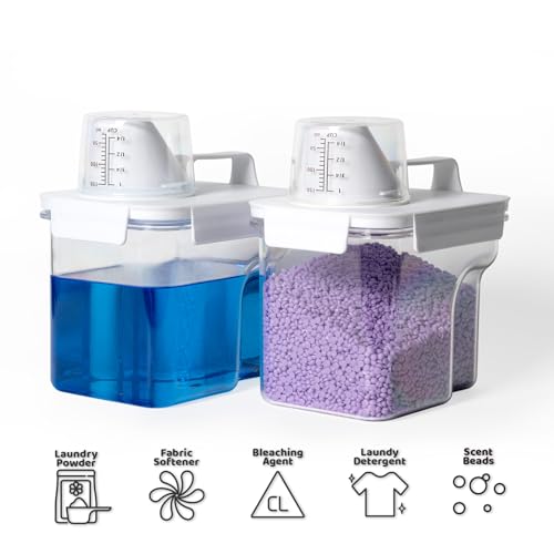 G2 GO2GETHER Laundry Detergent Container,2Pack -51oz Laundry Detergent Dispenser with 5 labels for Laundry Room, Laundry Scent Beads, Powder,Bleach,Soap,Fabric Softener Storage and Organization. - style: 51OZ