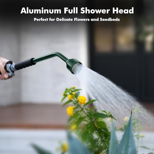 RESTMO Long Watering Wand, 24 Inches Gentle Soft Full Shower Sprayer Wand with Flow Control, Heavy Duty Metal Hose Wand for Hanging Baskets, Shrubs, Plants, Flowers, Garden and Lawn, Green - color: Olive Green
