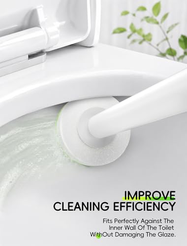 Wall Mounted Disposable Toilet Brush System with Holder, Toilet Bowl Cleaning Wand with Green Refills and One-Button Release, 1 Wand and Holder with 48 Green Refills