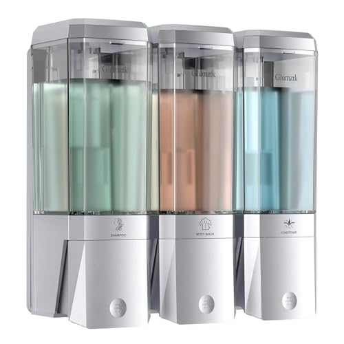 Shampoo and Conditioner Dispenser 3 Chamber No Drill Shower Soap Dispenser Wall Mounted Shampoo Conditioner Body Wash Dispenser 3 * 500ml Refillable Shower Dispenser for Bathroom Hotel, Silver - color: Silver 3 Chamber