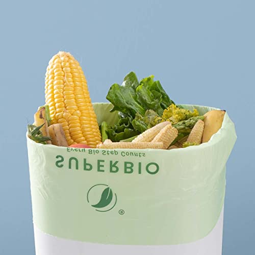 SUPERBIO 2.6 Gallon Compostable Bags, 100 Count, 2 Pack, 9.84L, Handle Tie Food Waste Bags, BPI and OK compost INDUSTRIAL Certified - color: 2.6 gallon, 200 count