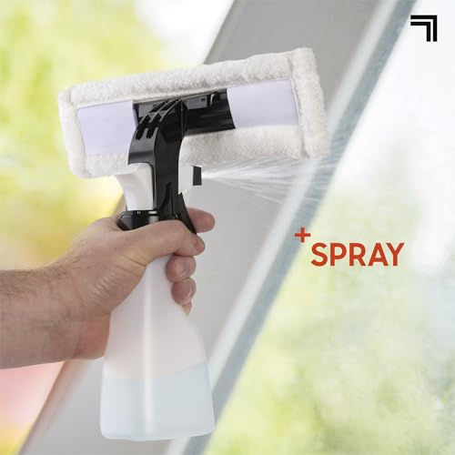 Sharper Image® 2-in-1 Window Vacuum Cleaner Kit – Cordless Squeegee, Spray Bottle, 11" Blade, 2 Washable Microfiber Pads| Cleaning Supplies Tool Set| Glass, Mirrors, Shower, Windows, Car Windshield