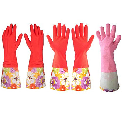 Kitchen Rubber Cleaning Gloves with Warm Lining Household Thickening PU Waterproof Dishwashing Latex Glove Large 2 Pairs