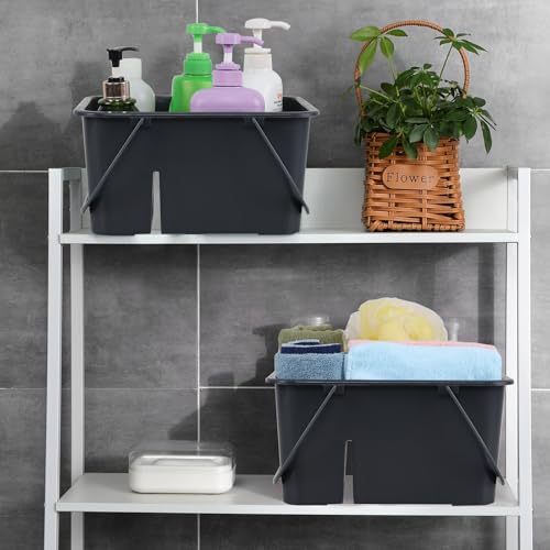 Plastic Divided Caddy Organizer with Handle, 4-Compartment Plastic Cleaning Caddy, Drak Gray, F