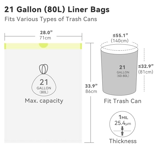 Ninestars Extra Strong White Trash Bags with Drawstring, Multiple Sizes 90 Count, Kitchen Drawstring trash bags 90 Trash Bags (21 gallon 90 ct) - size: 21 Gallon 90 ct