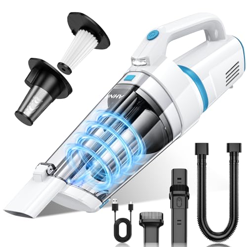 AHNR Handheld Vacuum Cordless, 16000PA Powerful Suction Hand Held Vacuum Dust Busters Cordless Rechargeable with LED Light & 2 HEPA Filters, Portable Car Vacuum Cleaner High Power for Car Home Office - color: White & Blue