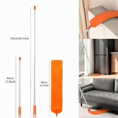 110" Extendable Retractable Cleaning Tool with 3 Washable Cloths | Gap Cleaning Duster, Under Appliance Fridge Furniture Duster for Home Cleaning