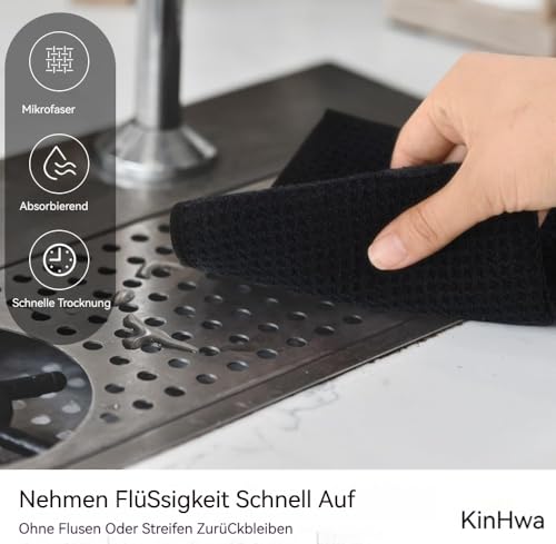 KinHwa Microfiber 6 Pack Dish Cloths Thick Waffle Weave Kitchen Dish Drying Towel Rags Super Absorbent Kitchen Tea Towels Sets 12inch x 12inch Black - color: Black, size: 12in x 12in 6 Pack