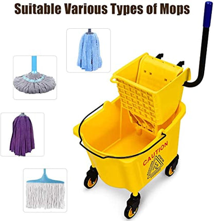 ARLIME Mop Bucket with Wringer On Wheels, 26 Quart Capacity Portable Wringer Trolley on Wheels, Side Press Floor Cleaning Wavebrake w/Handle,Mop Bucket for Home, Commercial, Restaurants - size: 26 Quart