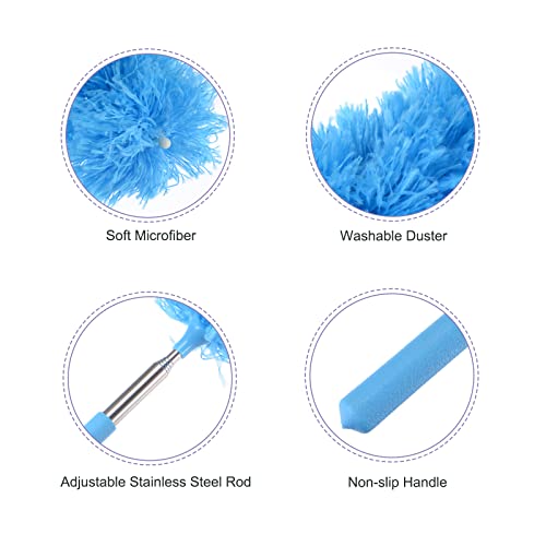 MECCANIXITY Microfiber Cleaning Duster, 14 to 35 Inch Washable Extendable Brush Flexible Feather Duster for Window Furniture, Blue - color: Blue