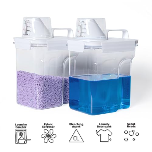 G2 GO2GETHER Laundry Detergent Container,2Pack -68oz Laundry Detergent Dispenser with 5 labels for Laundry Room, Laundry Scent Beads, Powder,Bleach,Soap,Fabric Softener Storage and Organization. - style: 68OZ
