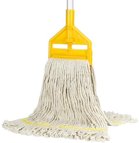 Commercial Mop Heavy Duty Industrial Cotton Mops with Long Handle | 59" Aluminum Handle/Looped-End String Mops Head/Dry Wet Use for Home/Kitchen/Garage/Office/Concrete/Tile Floor Cleaning - size: 1x Industrial Mop with Handle
