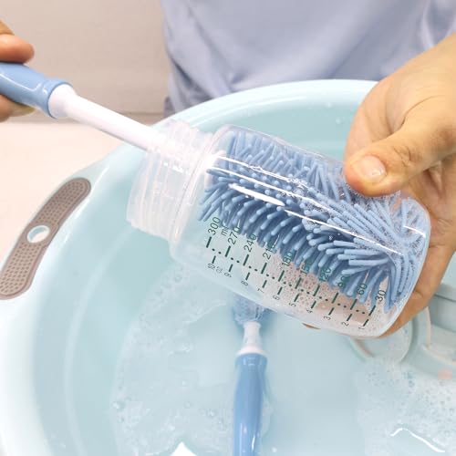 Silicone Cleaning Brush, 12" Long Handle Water Bottle Cleaner for Baby, Sports, Vase, Glassware, and Smaller Diameter Openings - color: Blue