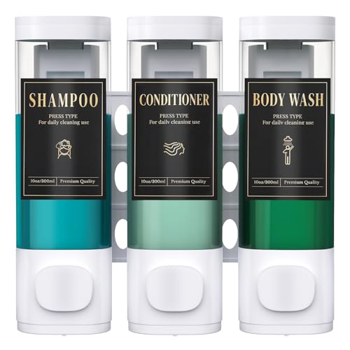 Luxspire Shampoo and Conditioner Dispenser, No Drill Wall Mounted Shower Soap Dispenser 3 Chamber with Waterproof Labels, Easy Refill Soap Dispenser for Bathroom Hotel Kitchen, White - color: White, size: 3 Chamber