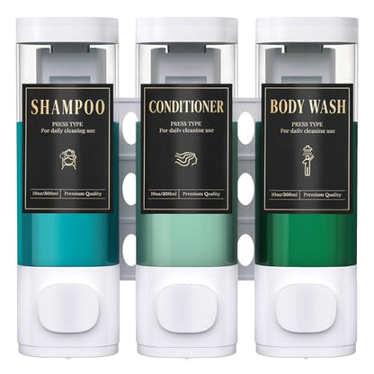 Luxspire Shampoo and Conditioner Dispenser, No Drill Wall Mounted Shower Soap Dispenser 3 Chamber with Waterproof Labels, Easy Refill Soap Dispenser for Bathroom Hotel Kitchen, White - color: White, size: 3 Chamber